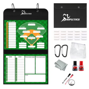 Magnetic Baseball Lineup Board, Collapsible Professional Softball & Baseball Lineup Board for Dugout, Baseball Clipboard for Coaches with 40 Magnetic Lineup Cards and High-End Markers (Leather Cover)